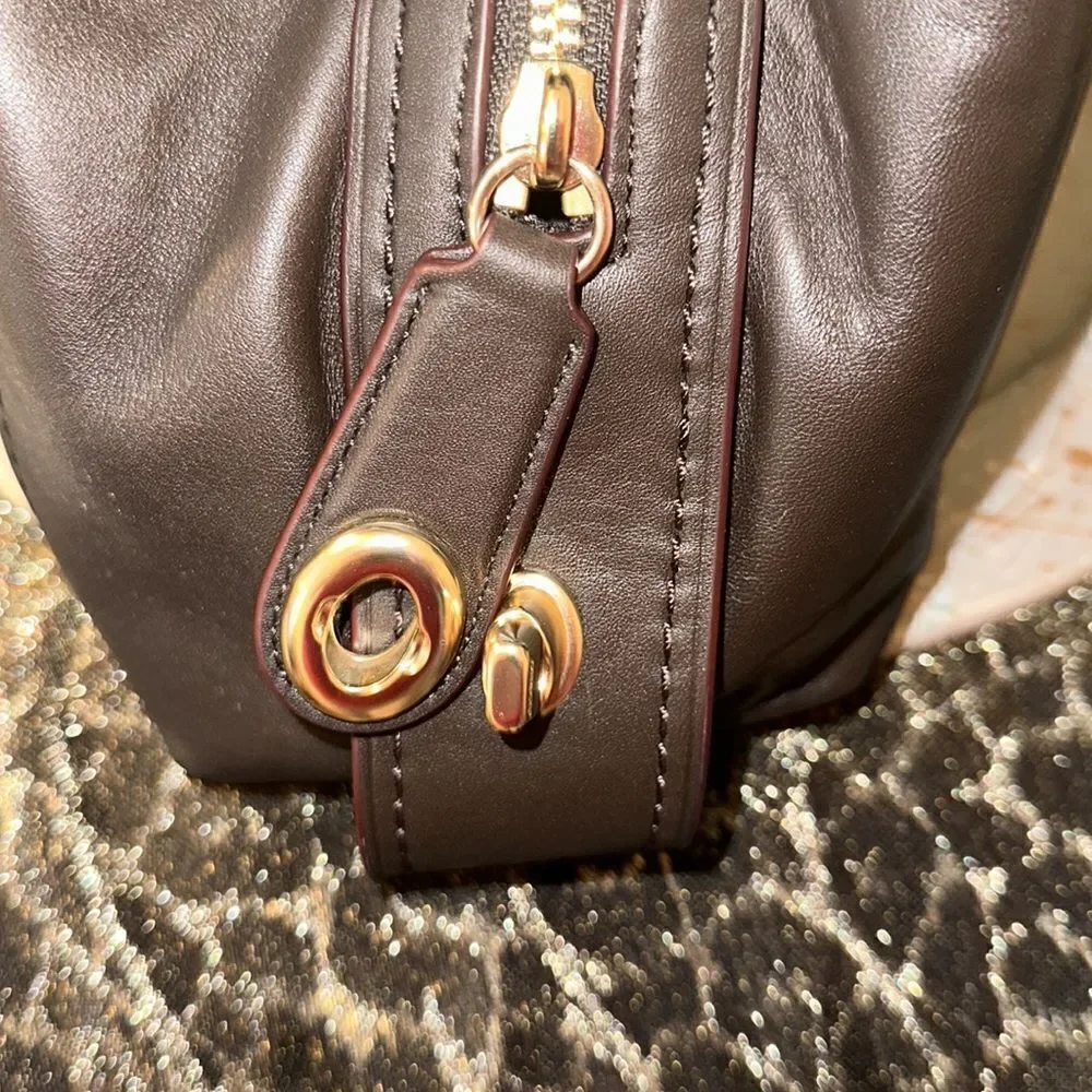 Coach Lexy Brown Tan Coach Logo Mid Sized Genuine Leather Satchel
